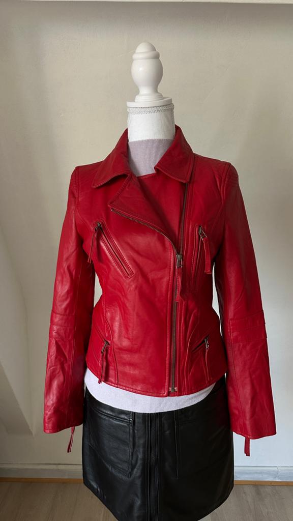 Veste 100 % cuir, Enlèvement ou Envoi, Comme neuf, Taille 34 (XS) ou plus petite, Rouge