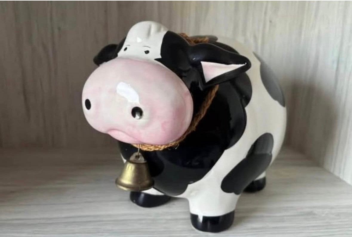 Mooie grote spaarpot koe met bel, Verzamelen, Spaarpotten, Ophalen, Zo goed als nieuw