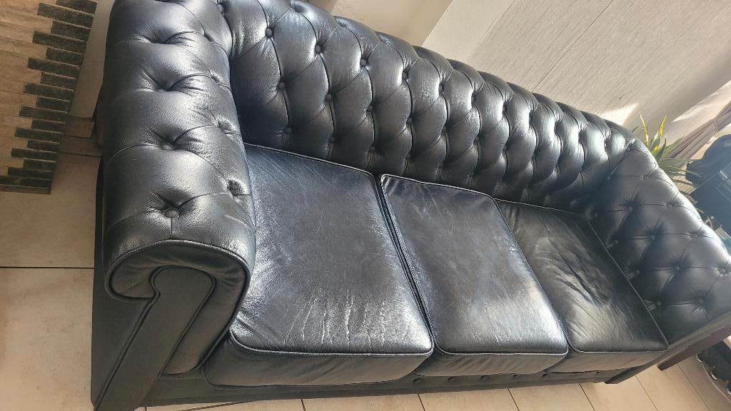 Canapé chesterfield cuir de buffle, Ophalen, Gebruikt, Driepersoons, Rechte bank