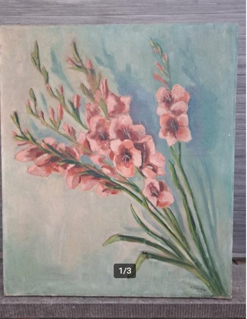Huile sur toile fleurs signe joachim, Antiquités & Art, Enlèvement ou Envoi, Fleurs, Toile