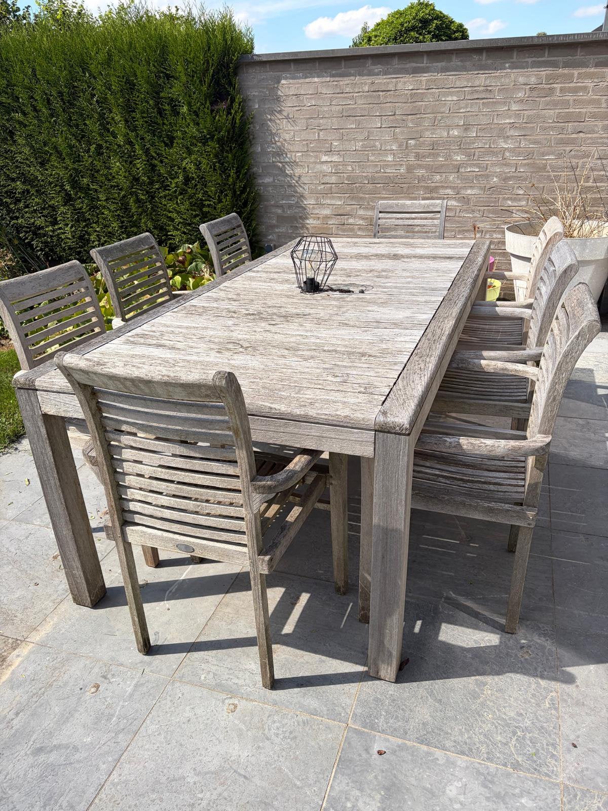 Tuinmeubelset Teakpoint: tafel met 8 stoelen, Ophalen, Gebruikt, Teakhout, 8 zitplaatsen