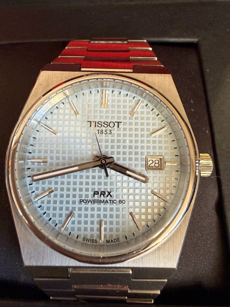 TISSOT PRX Powermatic 80 Ice Blue - Excellent état, Handtassen en Accessoires, Horloges | Heren, Staal, Staal, Polshorloge, Zo goed als nieuw