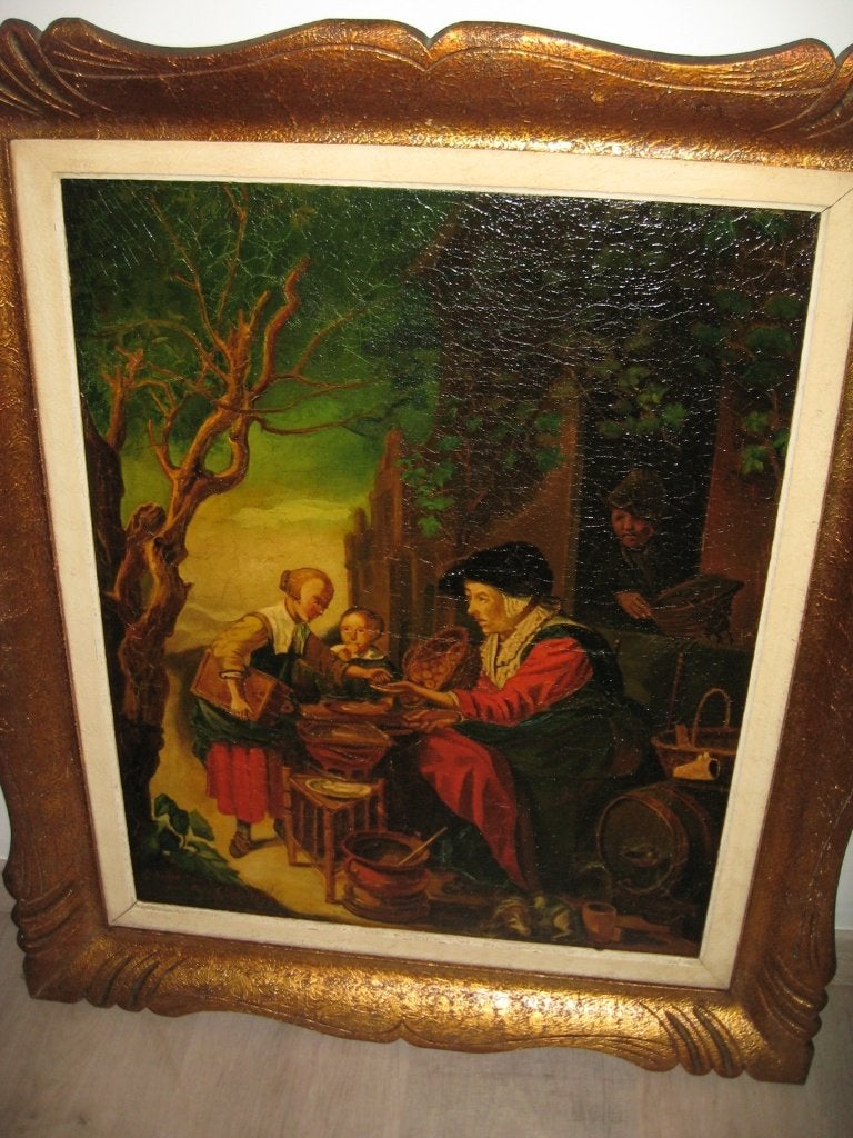 Belle peinture ancienne signée (19e siècle) avec beau cadre., Enlèvement ou Envoi