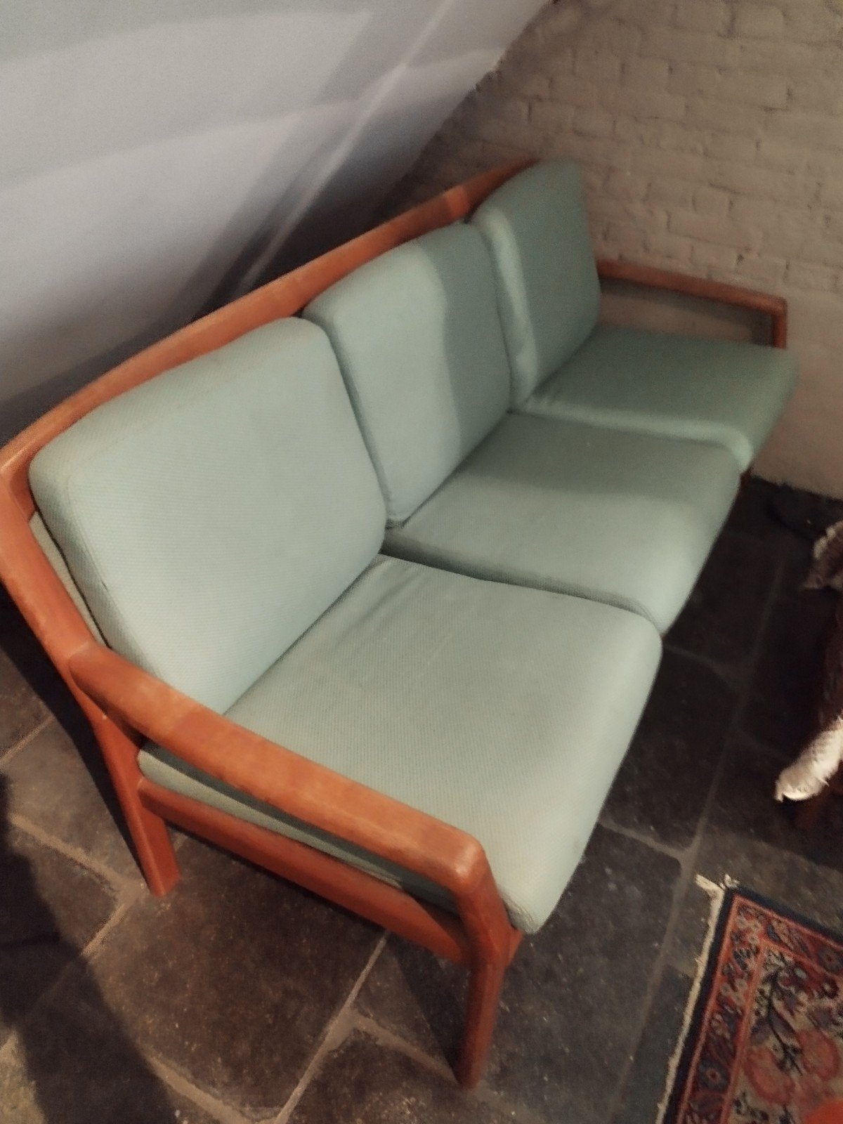 Vintage Scandinavische 3-zitsbank in massief teakhout (Denem, Ophalen, Driepersoons, Hout, 150 tot 200 cm