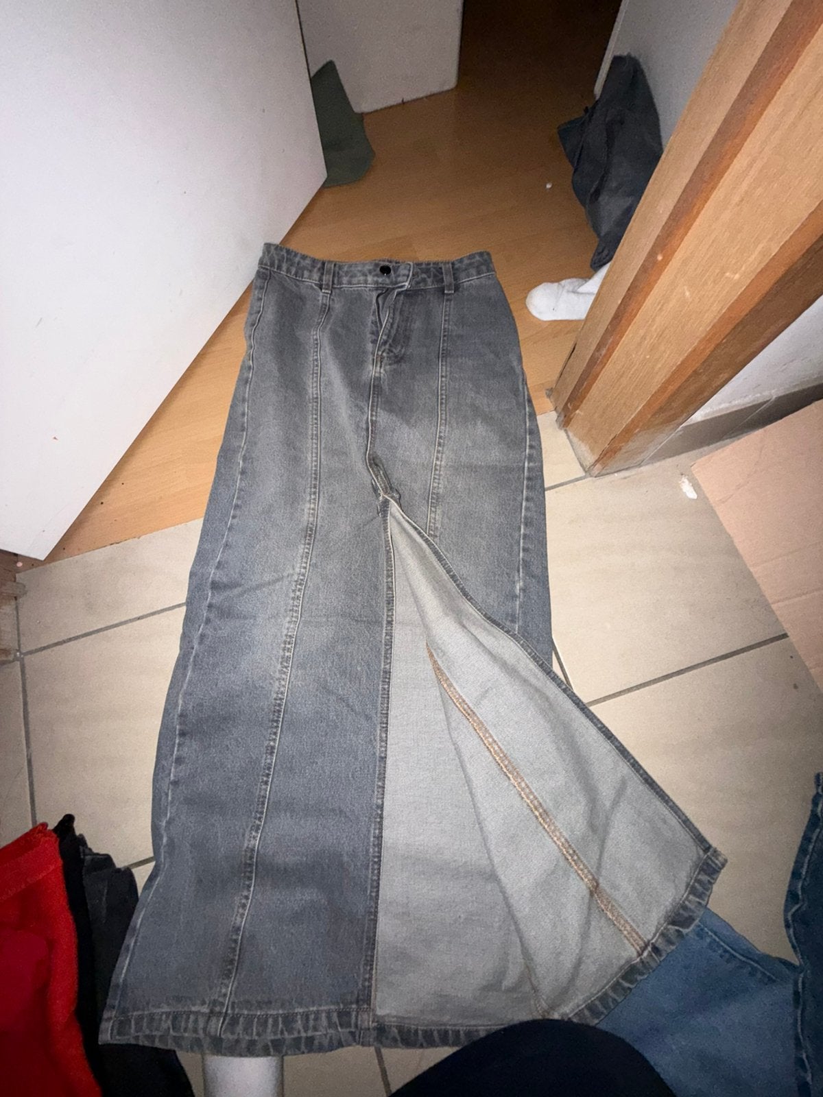 Grijze Jeansrok, Kleding | Dames, Rokken, Ophalen, Zo goed als nieuw, Grijs