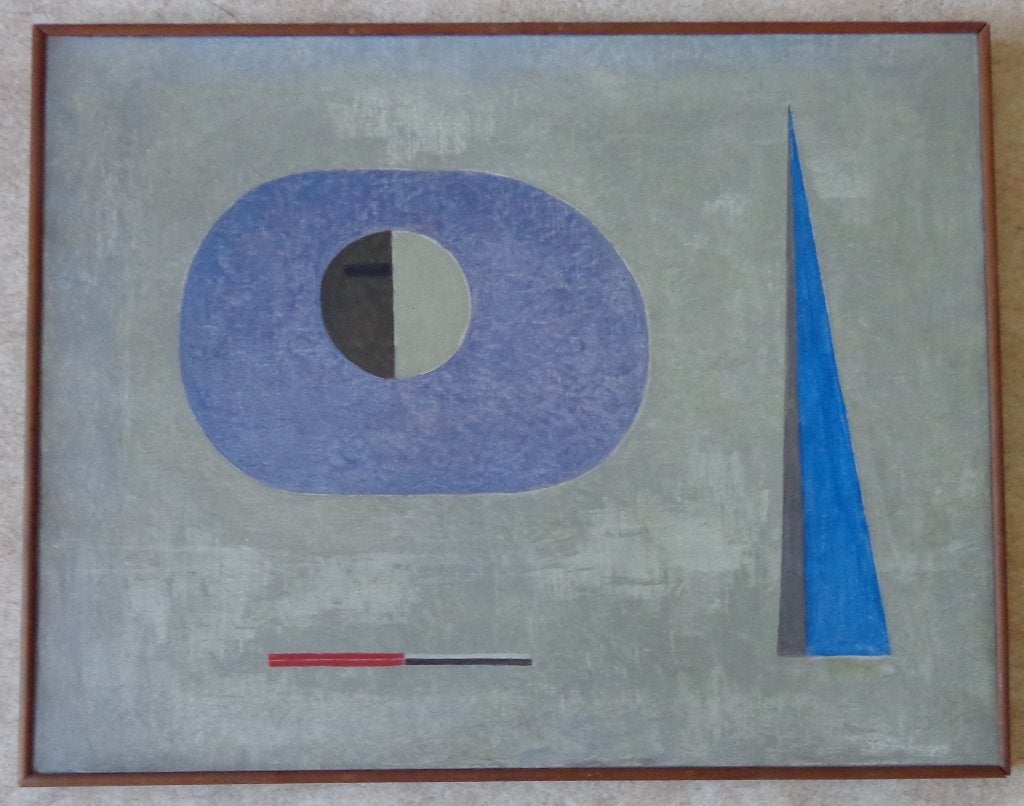 RUDOLF MEERBERGEN / GEOMETRIE / OLIEVERF DOEK 57x72cm KADER, Enlèvement