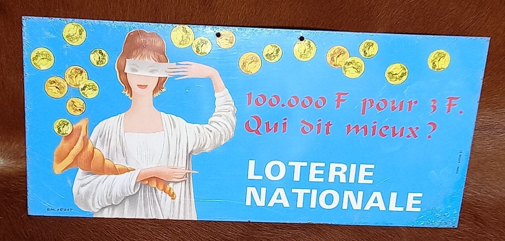 vintage metalen reclamebord Loterie Nationale 1960, Ophalen of Verzenden, Zo goed als nieuw, Reclamebord