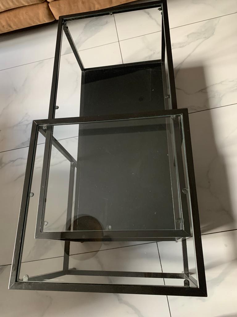 Bijzettafel, set van 2, zwartbruin/glas, Ophalen of Verzenden, Zo goed als nieuw, Glas