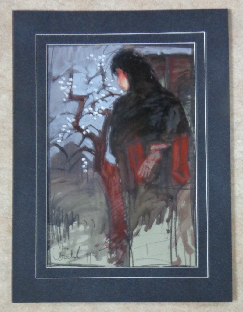 NICO VRIELINK / VROUW BLOESEM / ORIGINEEL / 85x63cm / PASSE, Antiek en Kunst, Ophalen, Figuren, Papier/karton, Gesigneerd