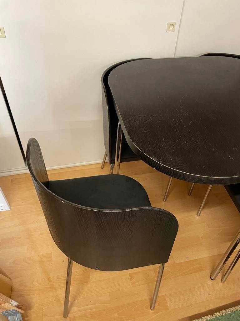 Tafel met 4 stoelen met beperkte ruimte inname, Huis en Inrichting, Gebruikt, 50 tot 100 cm, Vierkant, 50 tot 100 cm