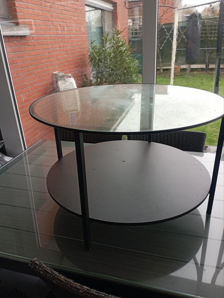 Ronde salon of bijzettafel met glas, Ophalen, Glas