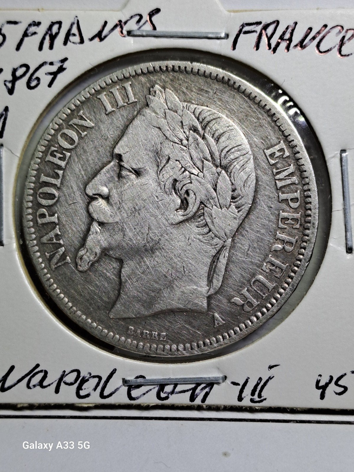 Françe-Napoléon III-5 Francs 1867A, Enlèvement ou Envoi, France, Monnaie en vrac, Argent