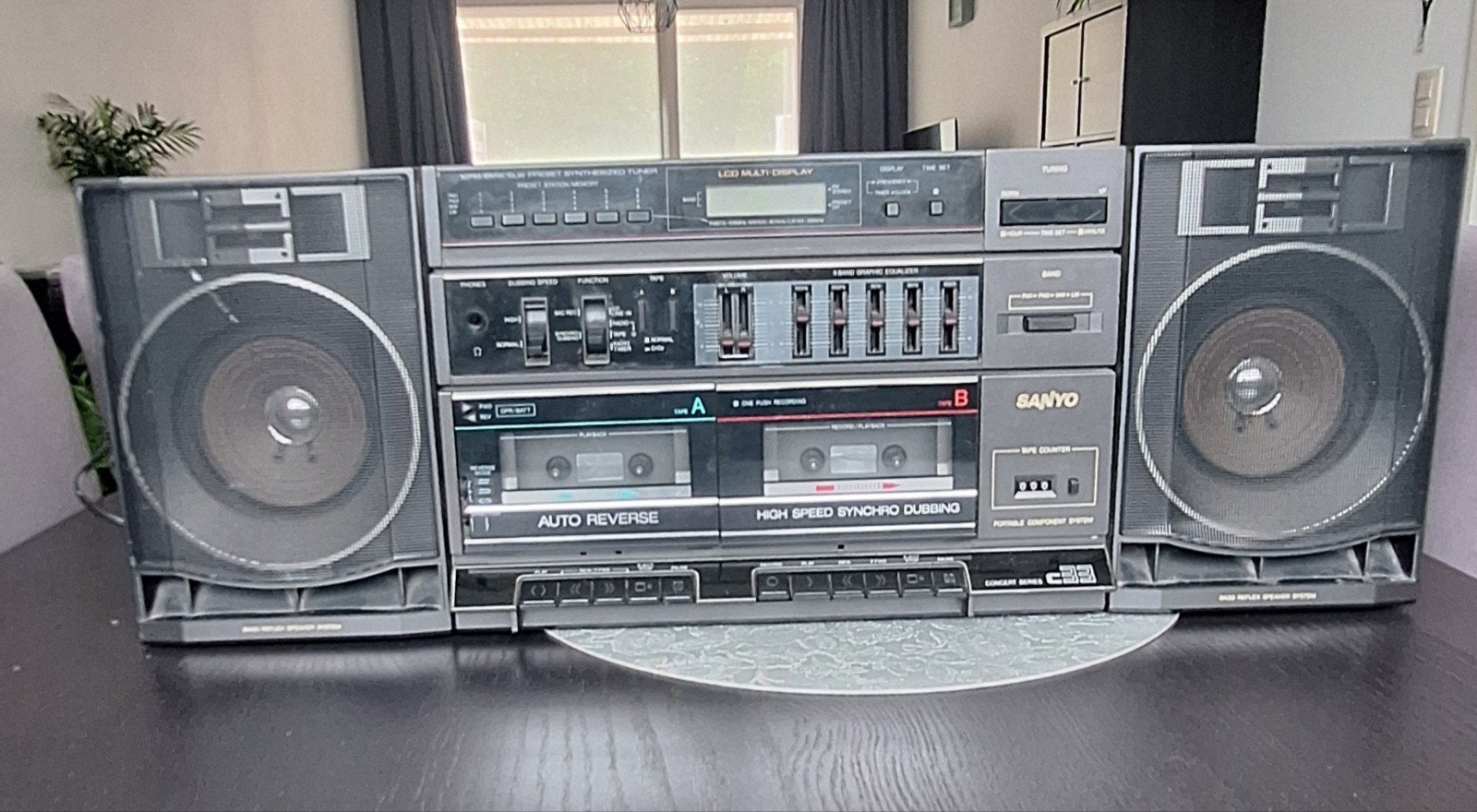 Vintage sanyo draagbare dubbele cassettespeler, Ophalen