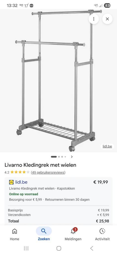 Kledingrek, plastiek en ijzerbuizen, Enlèvement