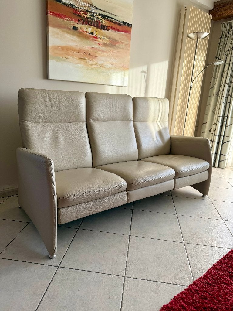 Comfortabel Lederen Salon – 3-Zits + 2-Zits (Beige/Crème), Huis en Inrichting, Ophalen, Minder dan 75 cm, 150 tot 200 cm, Driepersoons