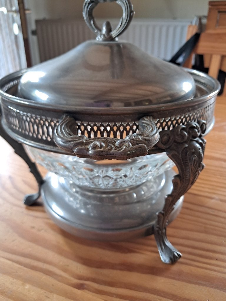 Verzilverde buffetwarmer, Maison & Meubles, Cuisine | Casseroles & Poêles, Enlèvement, Utilisé, Autres matériaux, Avec couvercle