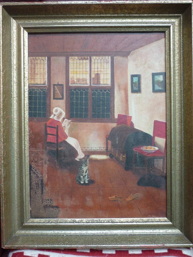 Peinture Lire une femme d'après P.J. Elinga, huile sur toile, Antiquités & Art, Art | Peinture | Classique, Enlèvement ou Envoi
