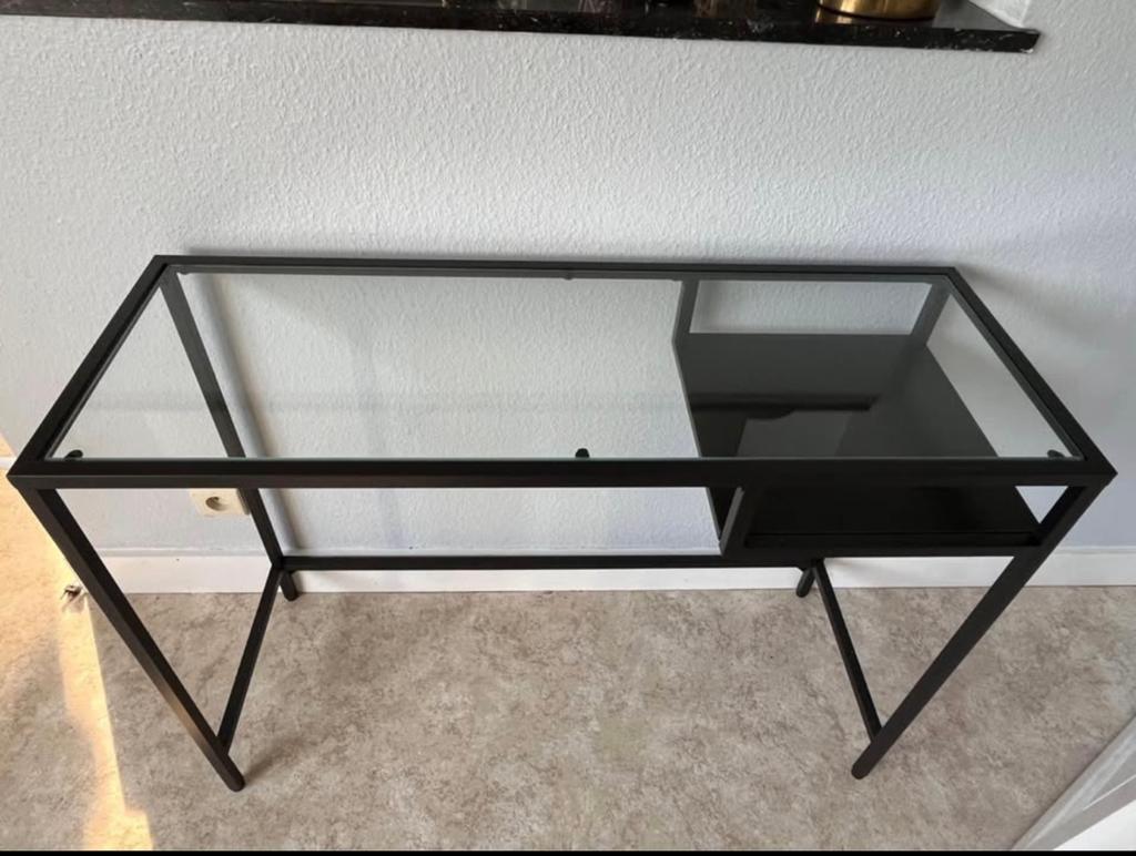 Bureau design verre & métal noir – 100x36 cm, Maison & Meubles, Bureaux, IKEA, Verre, Moderne, Enlèvement
