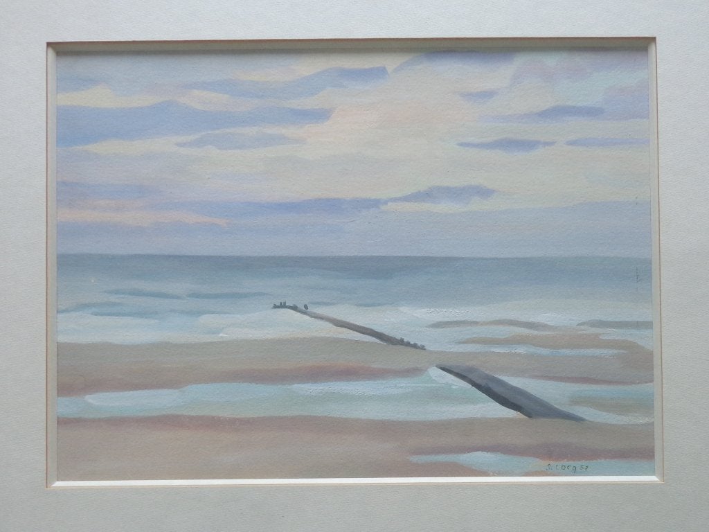 SUZANNE COCQ / GOLFBREKER MARINE / ORIGINEEL WERK / 35x45cm, Enlèvement ou Envoi, Paysage, Papier/carton, Passe-partout