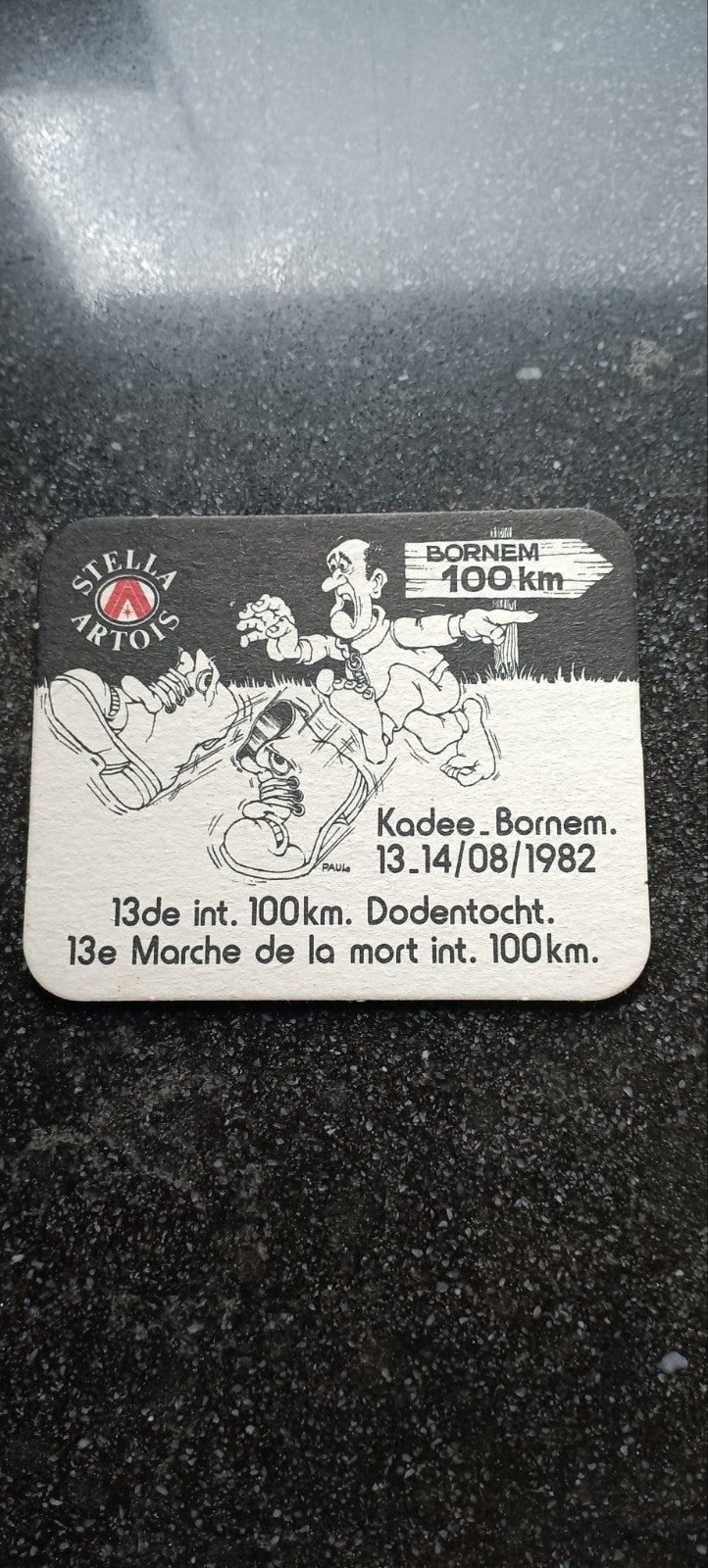 Oud bierviltje dodentocht Bornem 1982, Verzamelen, Biermerken, Ophalen of Verzenden