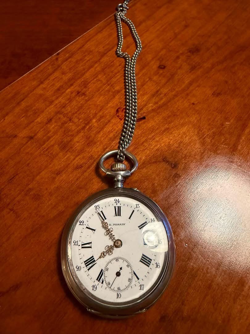 Het Perrin Genéve zilveren zakhorloge perfect staat werk nog, Handtassen en Accessoires, Horloges | Antiek, Ophalen, Zakhorloge