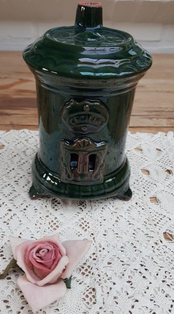 Brocante keramieke theelichthouder kacheltje, Godin stijl, Antiek en Kunst, Ophalen of Verzenden
