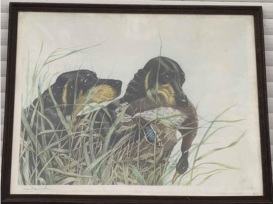 gravure  chien de chasse signe leon danchin, Enlèvement ou Envoi, Gravure