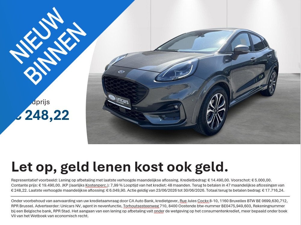 Ford Puma 1.0i Ecoboost mHEV 92kW ST-Line, Autos, 121 g/km, Argent ou Gris, Achat, Entreprise