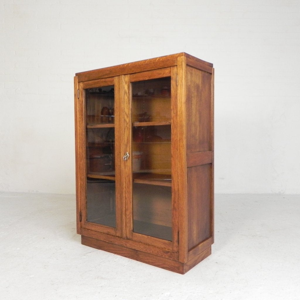 Vitrinekastje met 2 deuren, jaren 30, Ophalen of Verzenden, Glas