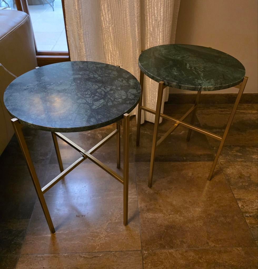 2 bijzettafeltjes, Enlèvement, Comme neuf, Rond, Métal ou Aluminium