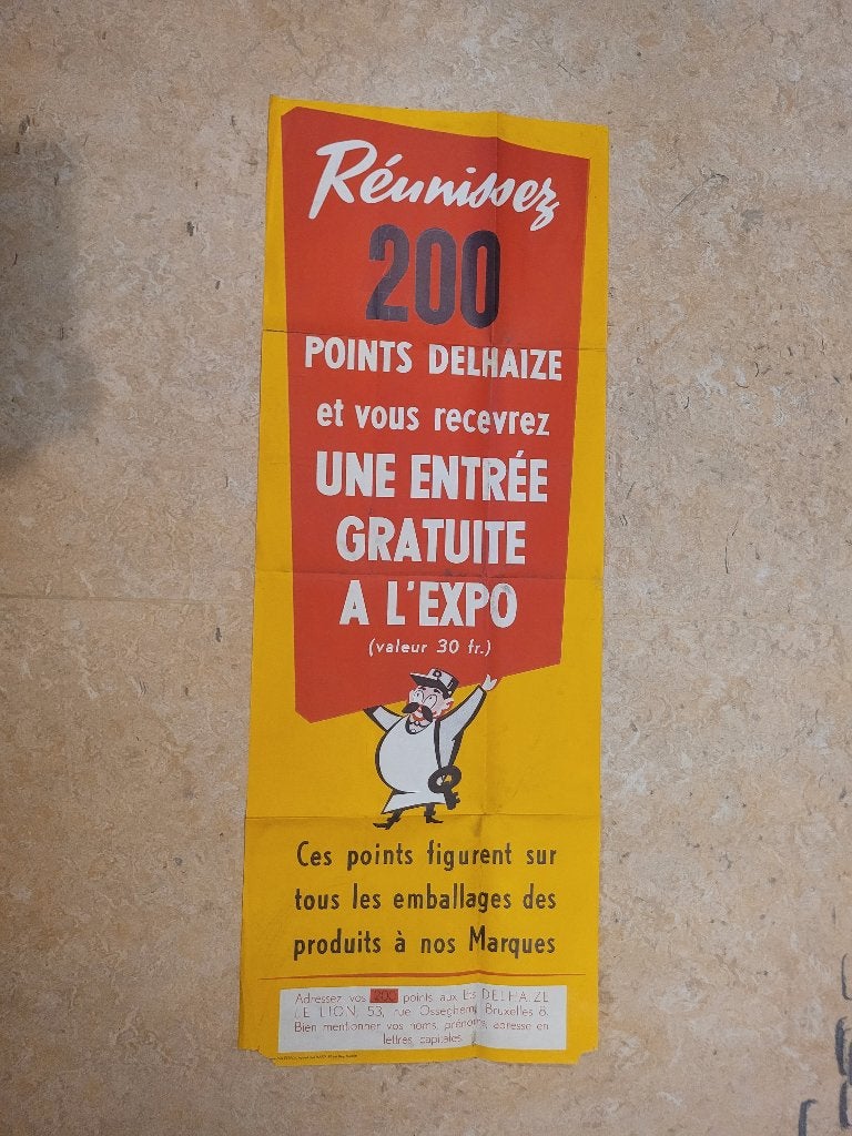 ancienne publicité Delhaize Promo Expo 58, Enlèvement ou Envoi, Utilisé, Panneau publicitaire