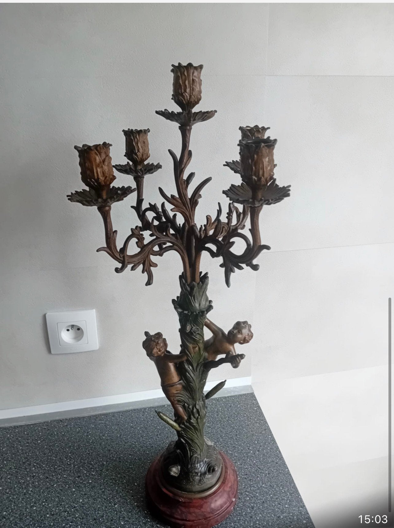 Grote bronzen 5-armige kandelaar met putti – 63 cm, Antiek en Kunst, Ophalen