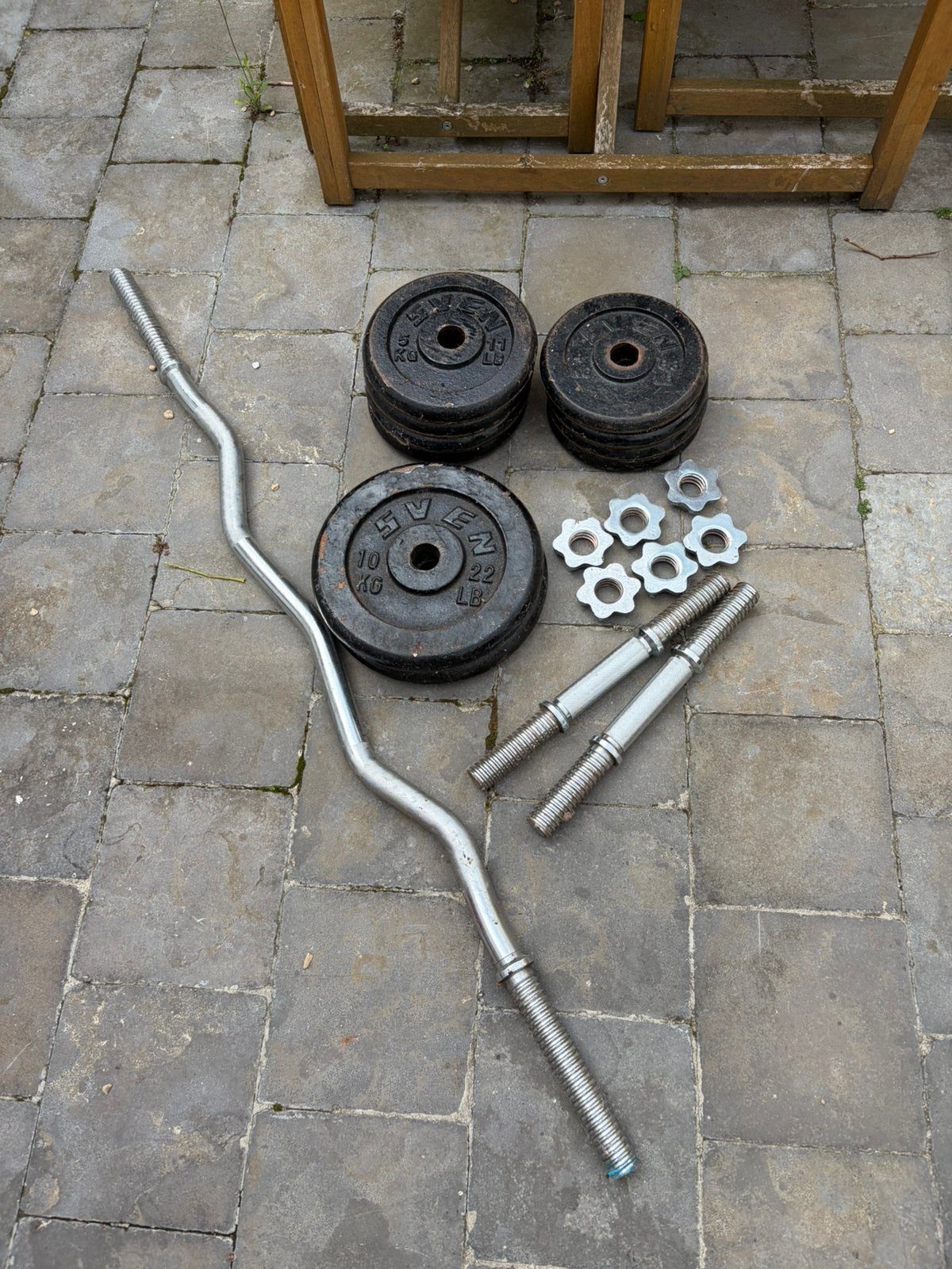Halter stang + gewichten 56KG, Sport en Fitness, Ophalen, Gebruikt