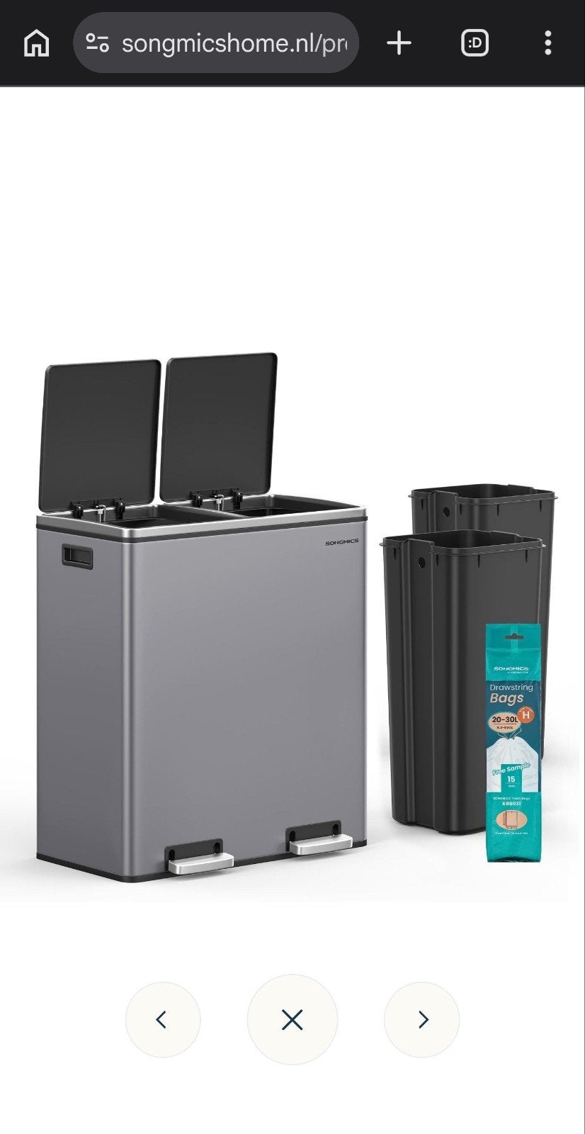 Sépateur de déchets Songmics, poubelle 2 x 30 L, Maison & Meubles, Neuf, 50 – 75, À pédale, Enlèvement ou Envoi