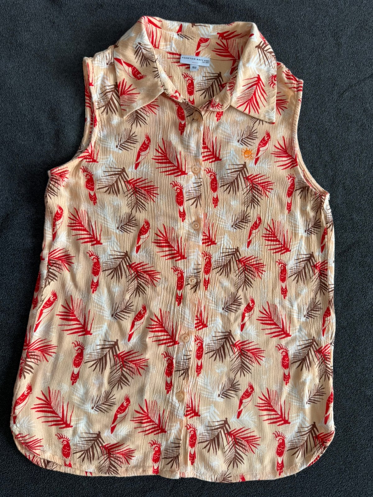 Bloes papegaai zonder mouwen maat 152, Kinderen en Baby's, Kinderkleding | Maat 152, Ophalen, Gebruikt, Meisje, Overhemd of Blouse