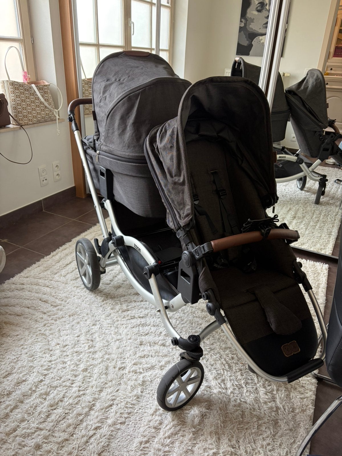 Dubbele buggy met maxi cosi’s, Kinderen en Baby's, Ophalen, Zo goed als nieuw