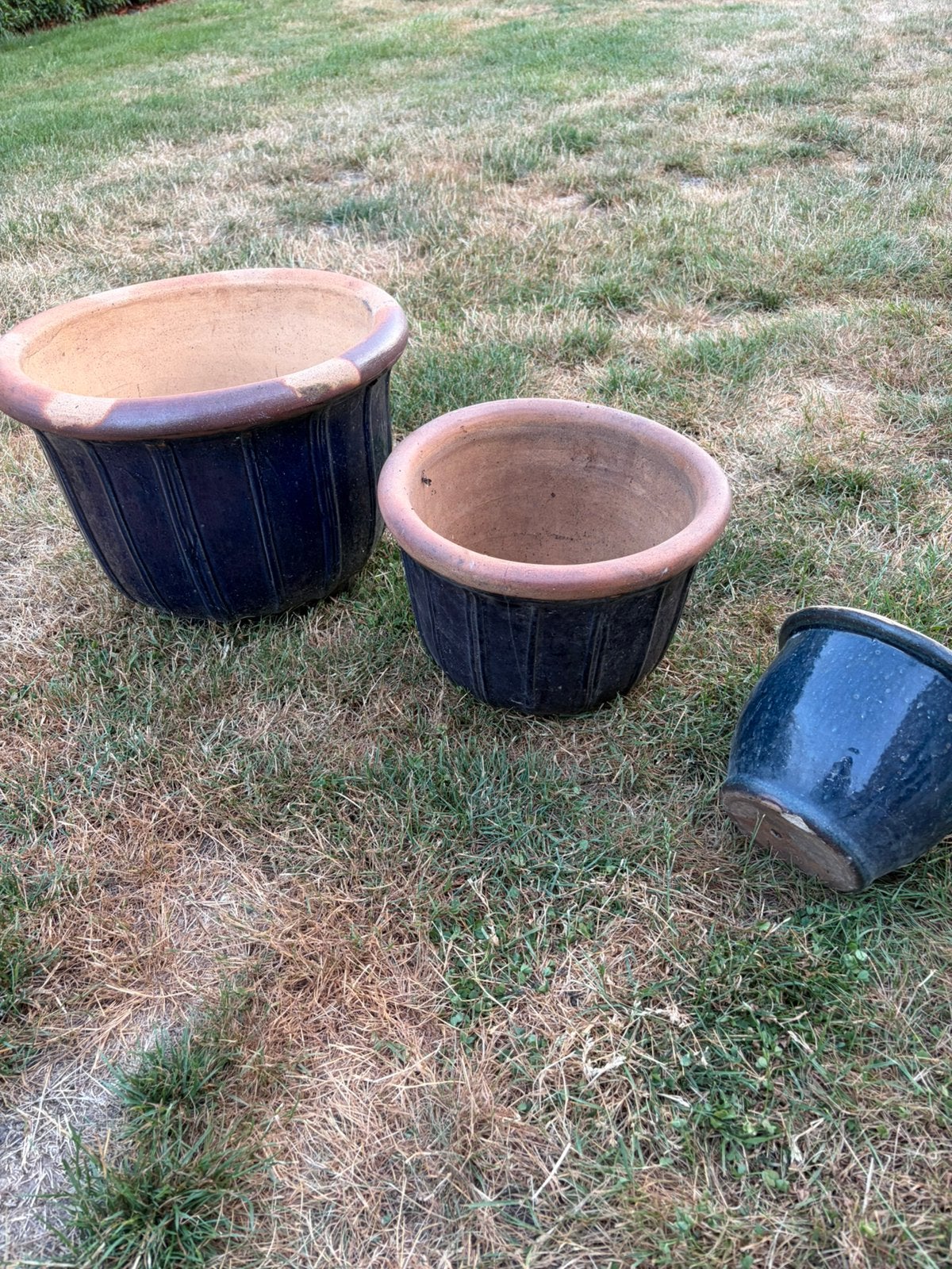 Blauwe stenen bloempot, Tuin en Terras, Ophalen, Steen, Gebruikt, Rond