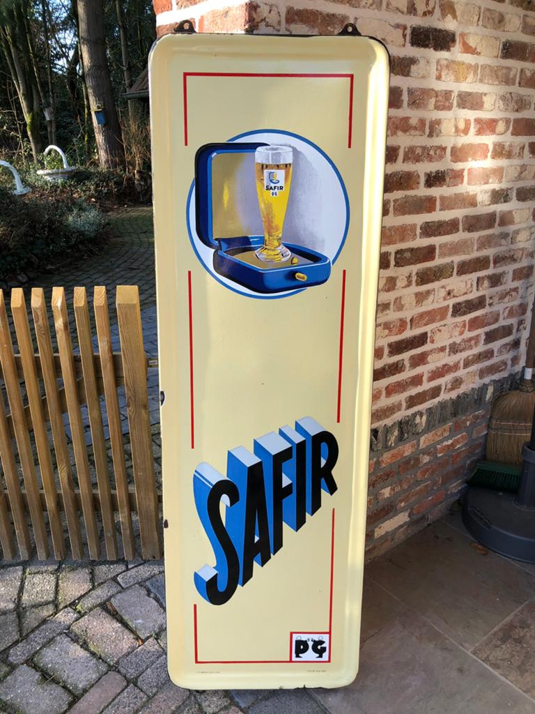 Emaille reclamebord SAFIR bier uit Aalst (1954), Ophalen, Zo goed als nieuw, Reclamebord