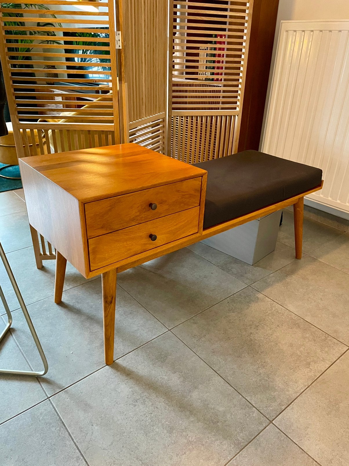 FLYNN - banquette d’entrée vintage, Teck, Vintage, Comme neuf, Enlèvement