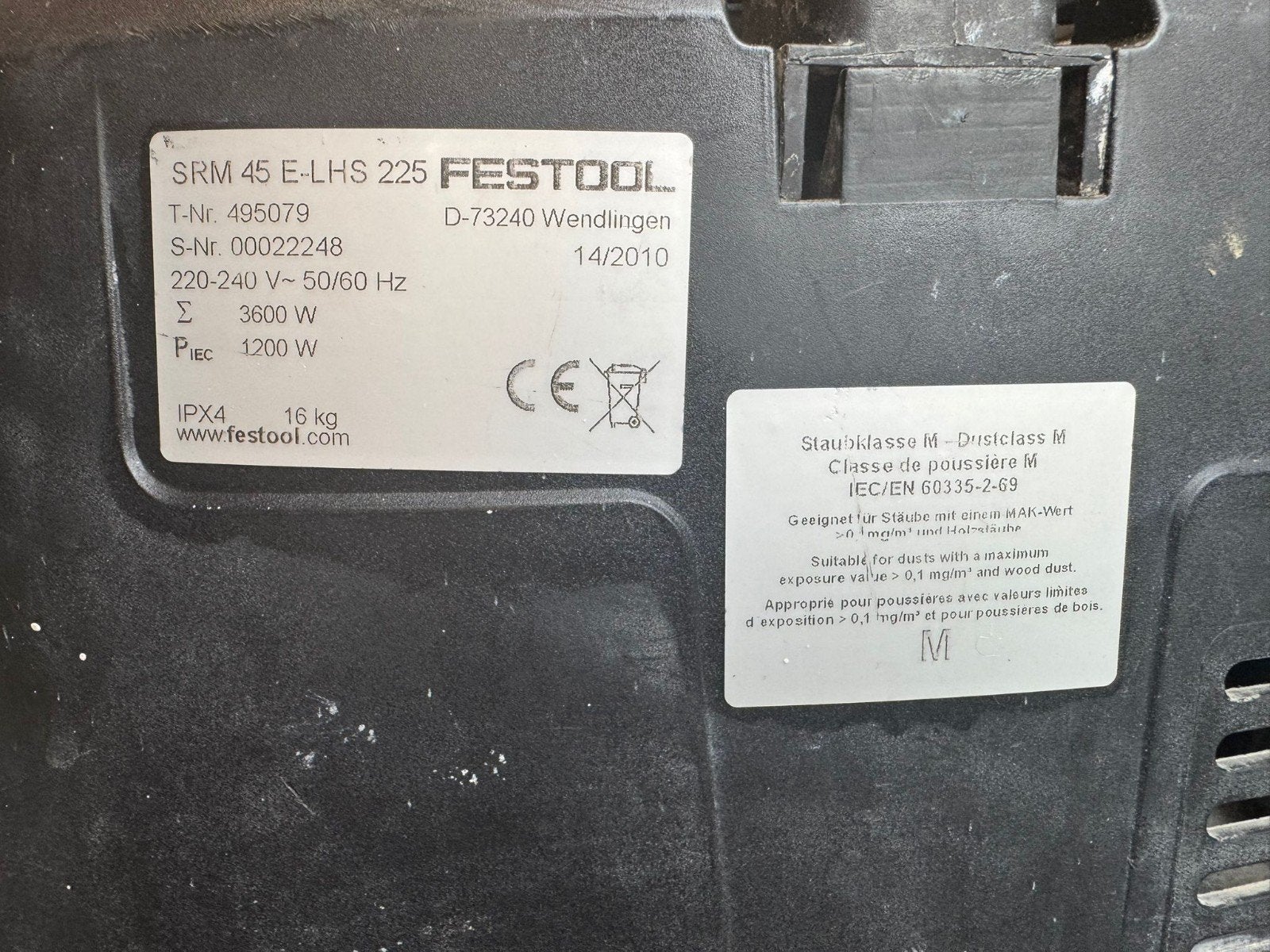 Festool SRM 45 E-LHS 225 Stofzuiger – Klasse M – 1200W, Ophalen