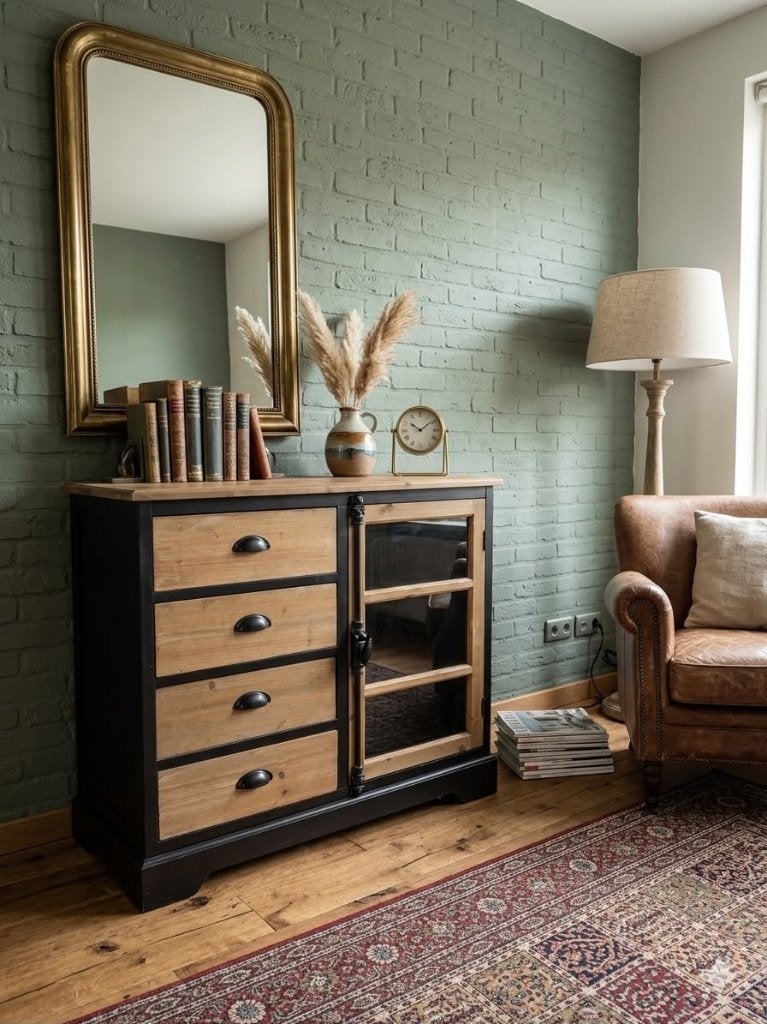 Prachtig industrieel dressoir van hout en metaal, Ophalen, 50 tot 100 cm, 25 tot 50 cm, Glas