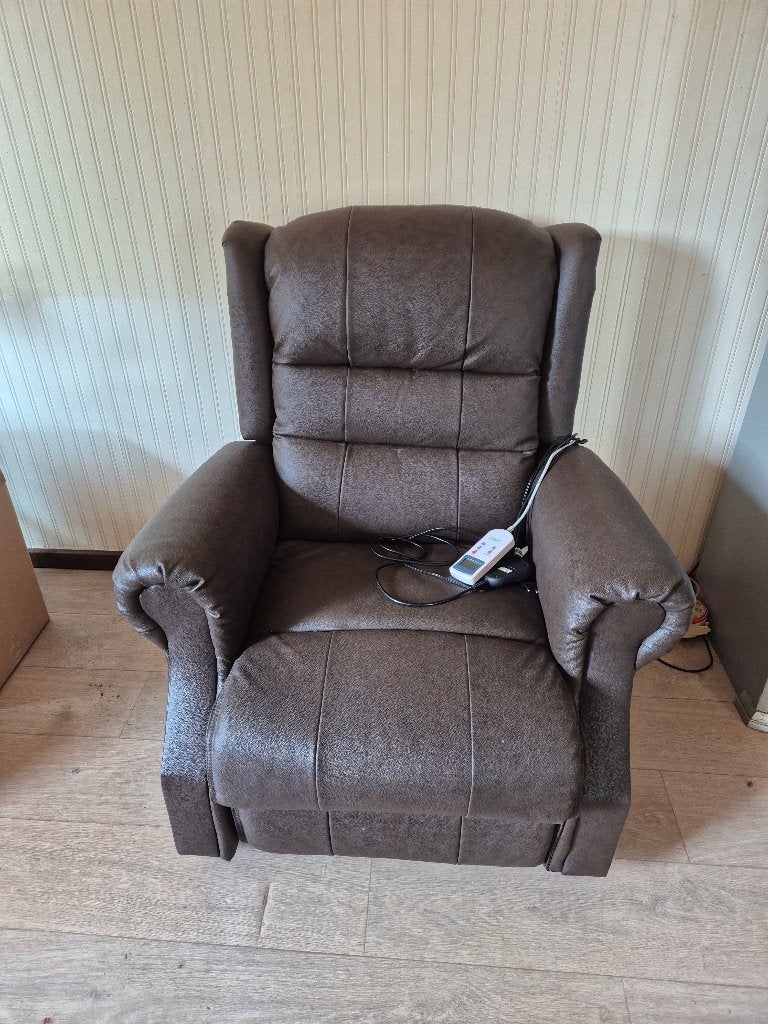 Sta op stoel met massage - en warmtetherapie, Ophalen, Bruin, Leer, Zo goed als nieuw