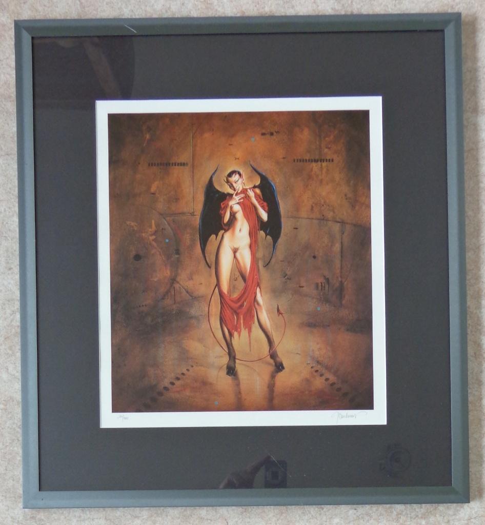 JAN BOSSCHAERT / DUIVELS NAAKT / KLEURZEEFDRUK 65x59cm KADER, Antiquités & Art, Enlèvement ou Envoi