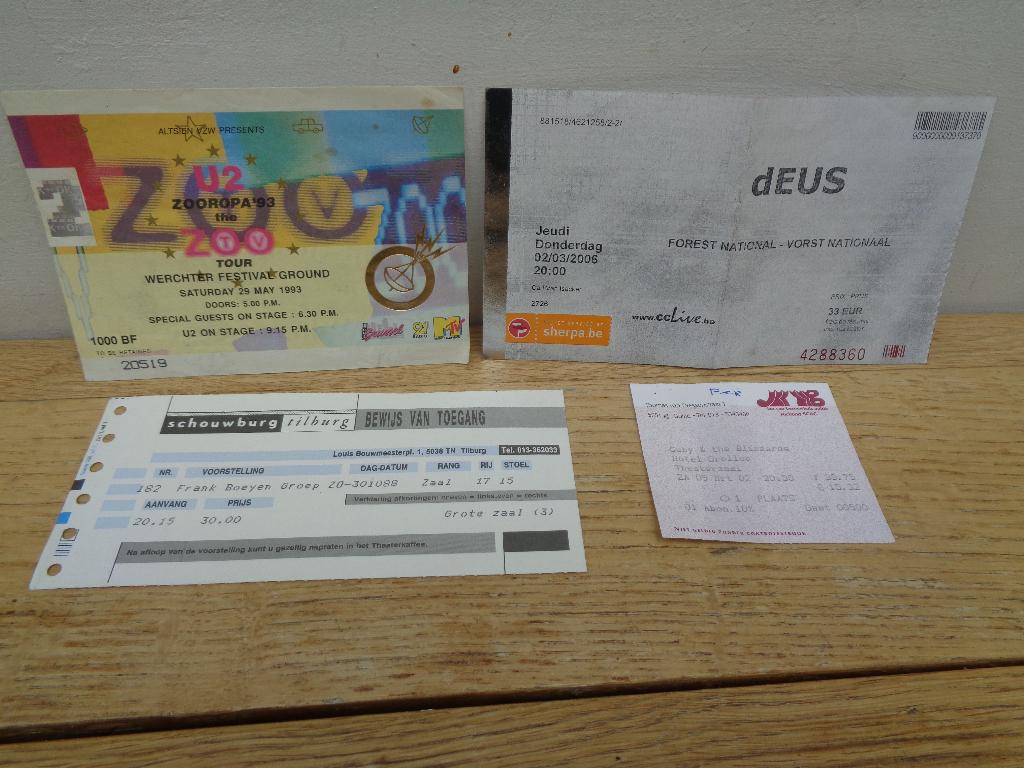 4 retro TICKETS: U2-dEus-Cuby & Blizzards-Frank Boeyen Groep, Tickets & Billets, Une personne