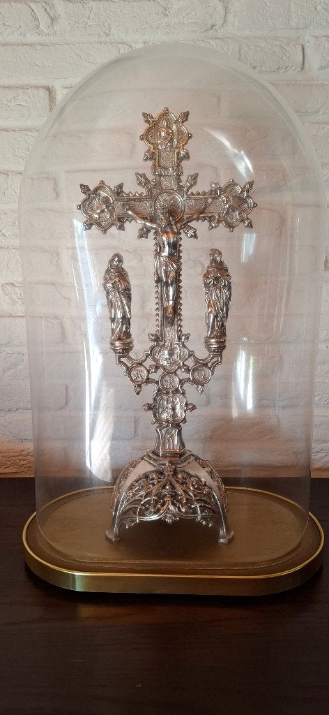 Croix d'autel néo-gothique - Cloche en verre - Calvary Group, Enlèvement