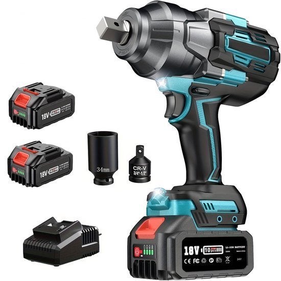 Accu slagmoersleutel 1600 Nm met 2 accu’s en koffer, Doe-het-zelf en Bouw, Ophalen, Nieuw
