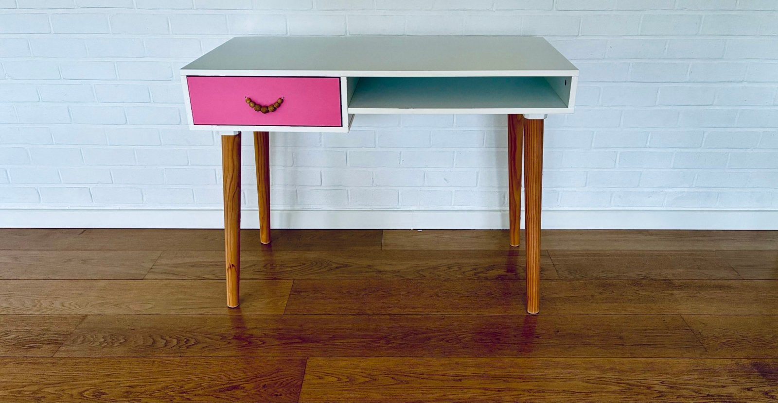 Bureau enfant / ado vintage style scandinave rose et blanc, Scandinave, Autres marques, 50 cm, Enlèvement
