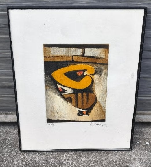 Eau forte abstrait signe Roger Bertemes, Antiquités & Art, Enlèvement ou Envoi