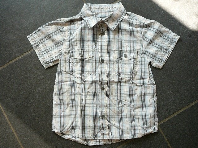 blauw-bruin-wit hemd met korte mouwen, Ophalen of Verzenden, Gebruikt, Jongen, Overhemd of Blouse