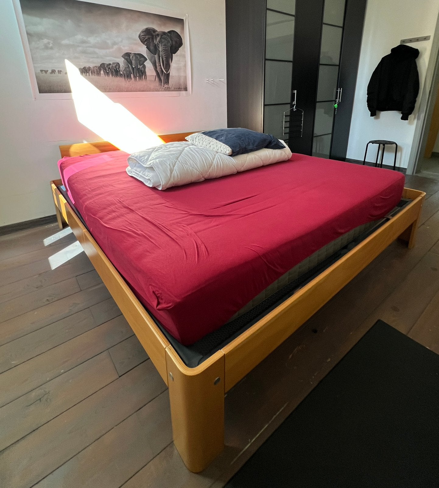 Lit king size Auping mod. Auronde en hêtre clair massif, Maison & Meubles, Autres couleurs, Auronde, Enlèvement, Utilisé